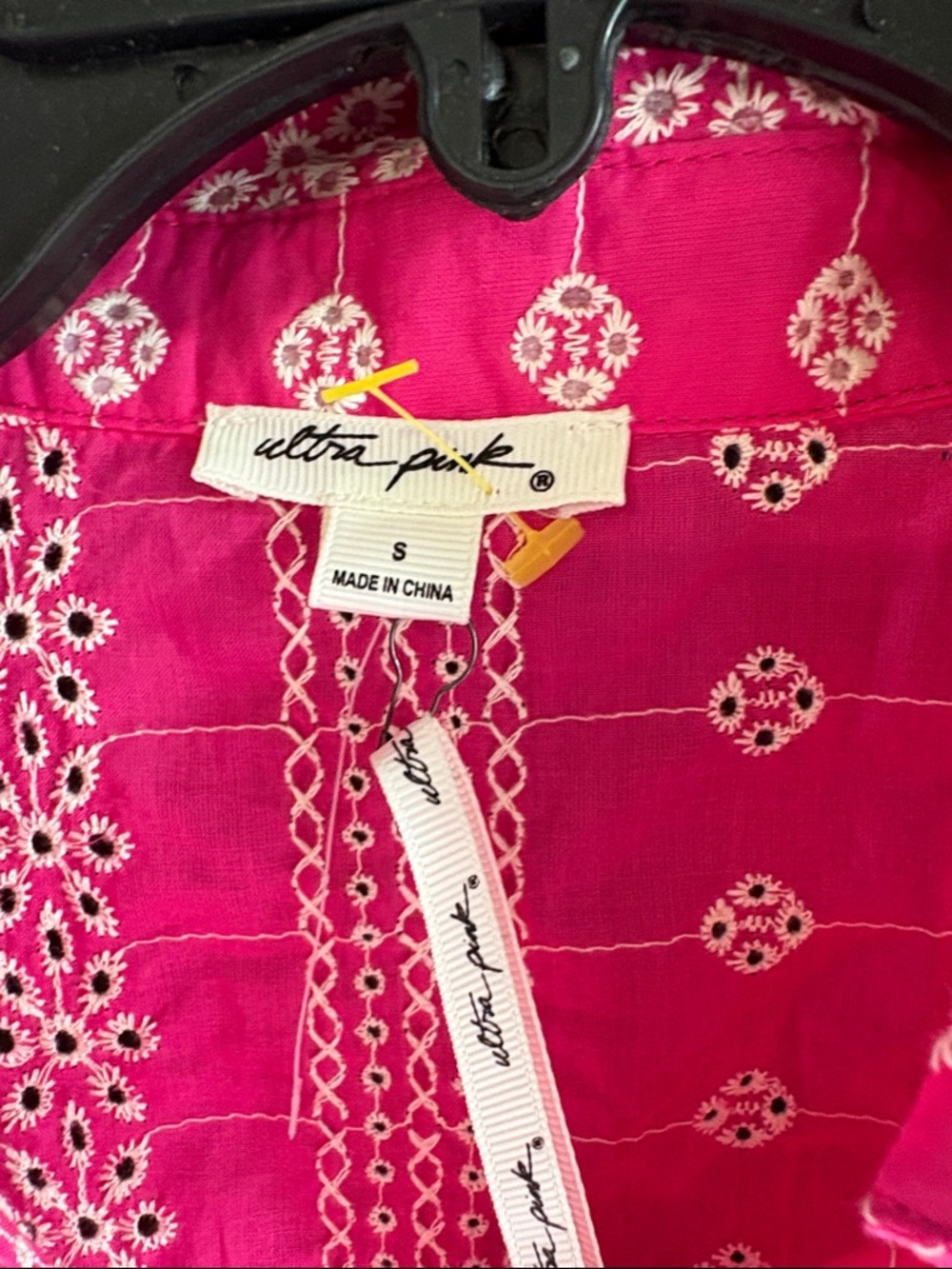 Bright Pink Embroidered Button-Up Shirt NWT - Picture 2 of 5